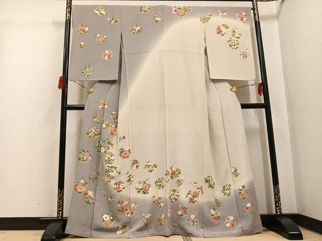 平和屋着物●訪問着 草花文 暈し染め 鬼しぼ縮緬 正絹 逸品 AABH3133ph