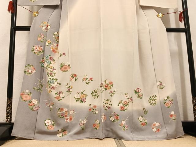 平和屋着物●訪問着 草花文 暈し染め 鬼しぼ縮緬 正絹 逸品 AABH3133ph