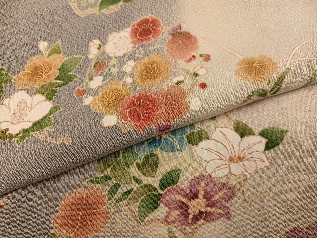 平和屋着物●訪問着 草花文 暈し染め 鬼しぼ縮緬 正絹 逸品 AABH3133ph
