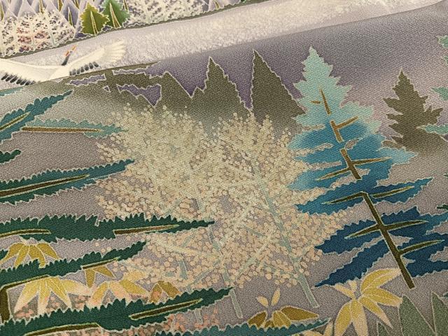 平和屋着物●本加賀友禅作家 西尾翆峰 色留袖 遠山群れ鶴樹林文 暈し染め 正絹 逸品 未使用 AABH3138ph