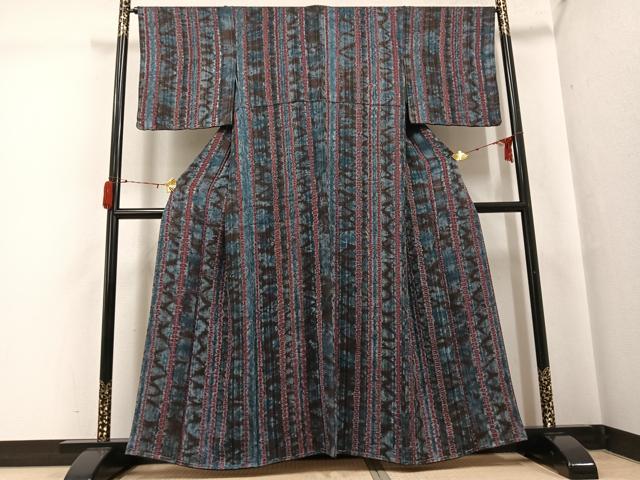 平和屋着物●上質な小紋 絞り 間道 正絹 逸品 未使用 AABH3139ph
