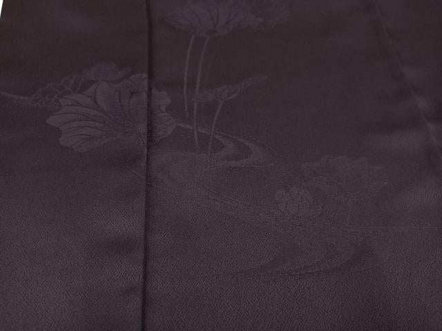 平和屋着物●豪華色留袖 流水花文 色無地 紫黒色 正絹 逸品 AABH3151ph