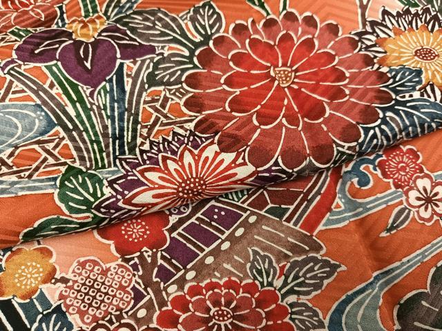平和屋着物●豪華振袖 型染め 流水草花文 暈し染め 正絹 逸品 AABH3153ph