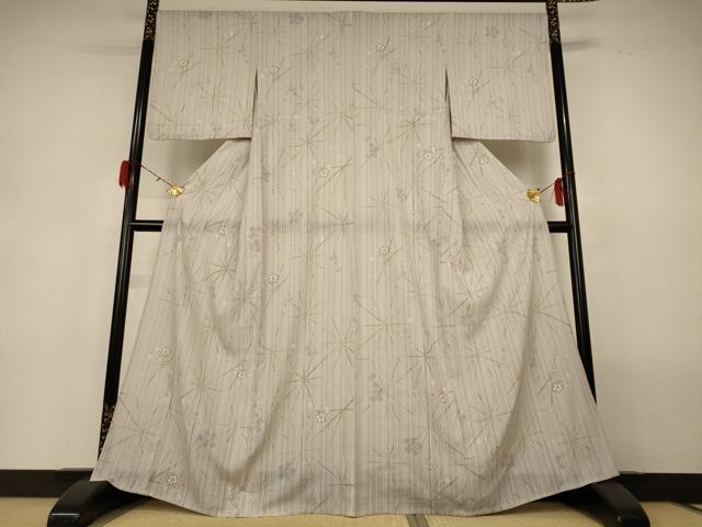 平和屋着物*夏物 小紋 紗 麻の葉花文 洗える着物 AABH3179jd