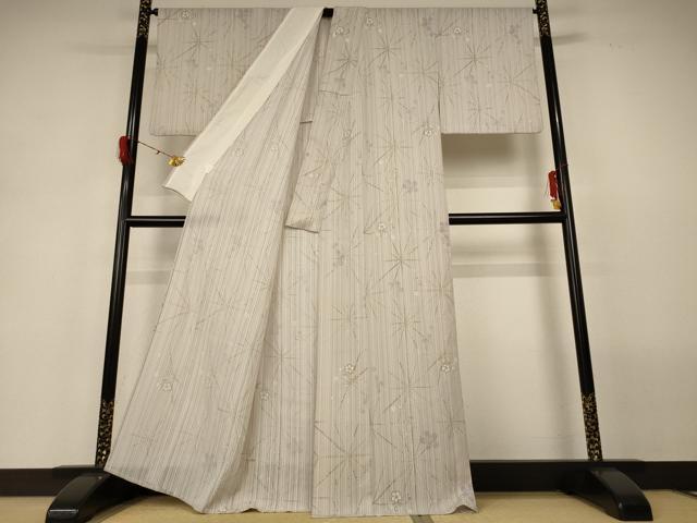 平和屋着物*夏物 小紋 紗 麻の葉花文 洗える着物 AABH3179jd