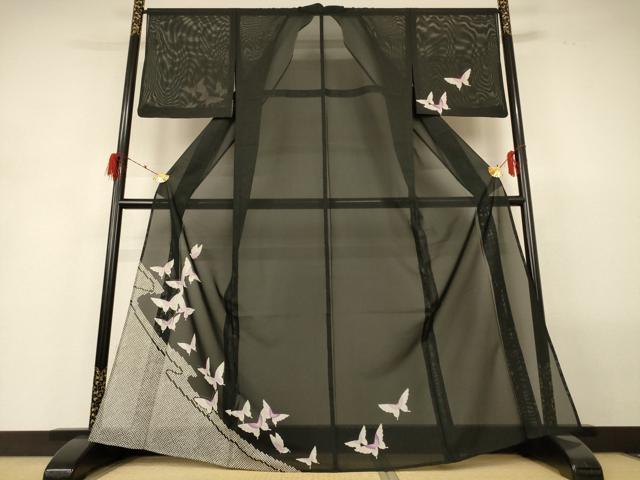 平和屋着物*夏物 訪問着 絽 舞蝶文 洗える着物 AABH3197jd