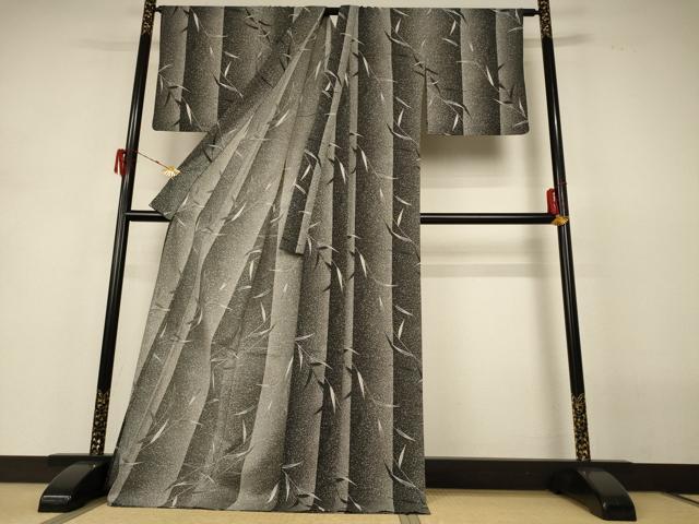 平和屋着物*夏物 小紋 絽 枝葉文 暈し染め ロング丈 洗える着物 AABH3206jd