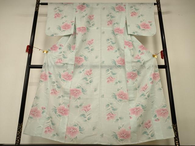 平和屋着物*夏物 小紋 紗 草花文 洗える着物 AABH3227jd