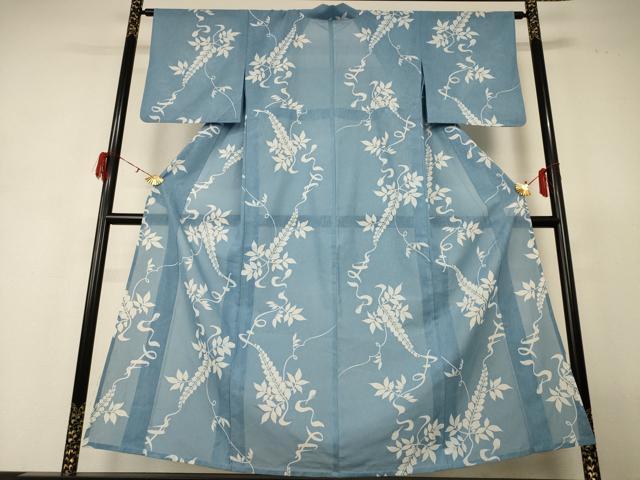 平和屋着物*夏物 小紋 紗 草花文 洗える着物 AABH3231jd