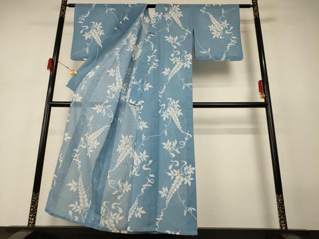 平和屋着物*夏物 小紋 紗 草花文 洗える着物 AABH3231jd