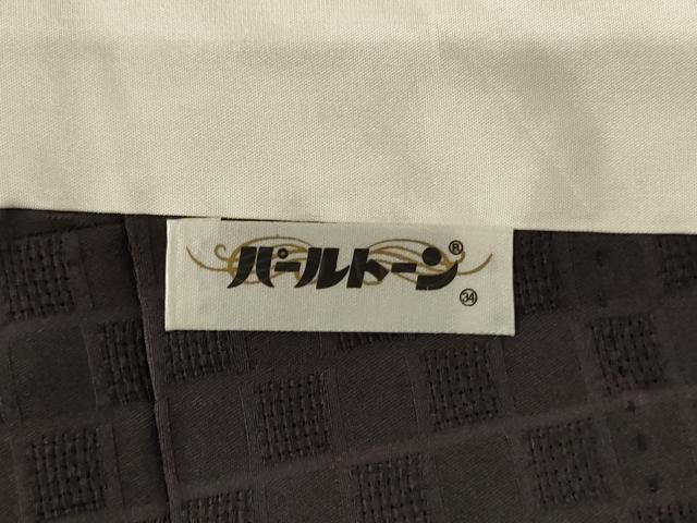 平和屋着物▽お召 単衣 市松文様 黒橡色 正絹 逸品 未使用 AABH3251jd