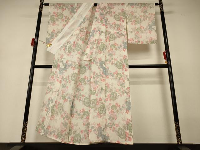 平和屋着物*夏物 小紋 ちぢみ織 草花文 AABH3253jd