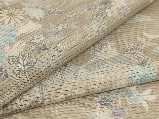 平和屋着物*夏物 小紋 絽 風景草花文 三越扱い さんび謹製 洗える着物 AABH3254jd