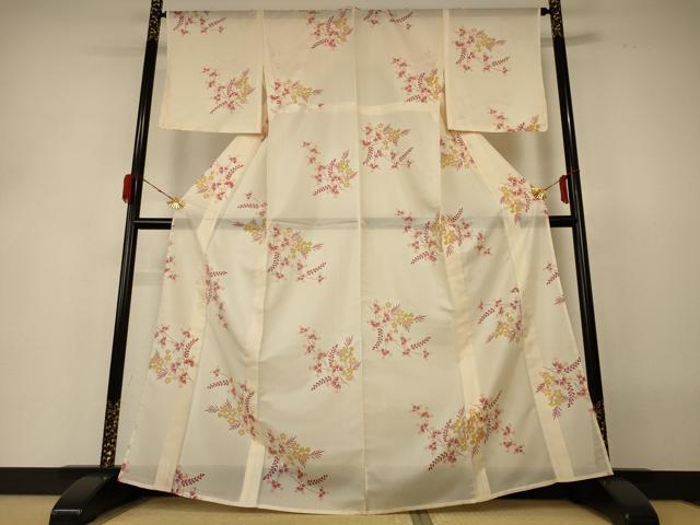 平和屋着物*夏物 小紋 絽 草花文 洗える着物 未使用 AABH3267jd