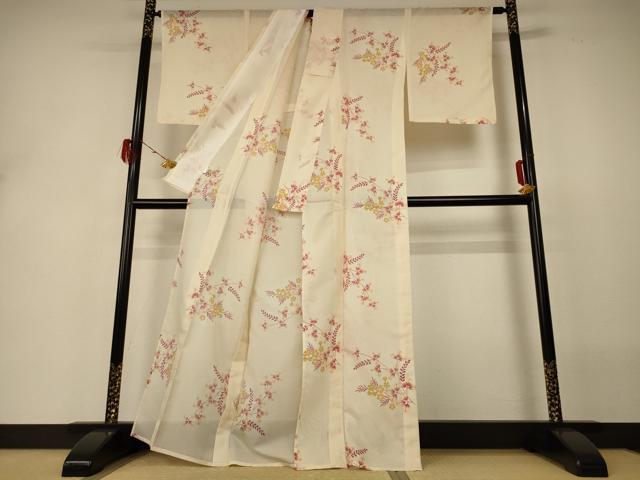 平和屋着物*夏物 小紋 絽 草花文 洗える着物 未使用 AABH3267jd