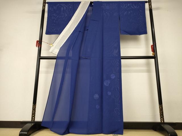 平和屋着物*夏物 無地絵羽訪問着 絽 刺繍 雪輪花文 紺色 正絹 逸品 AABH3271jd