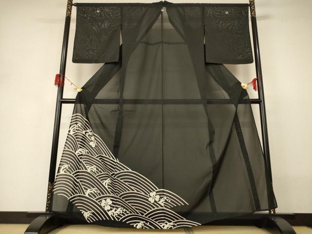 平和屋着物*夏物 黒留袖 絽 若林 立波花文 洗える着物 AABH3272jd