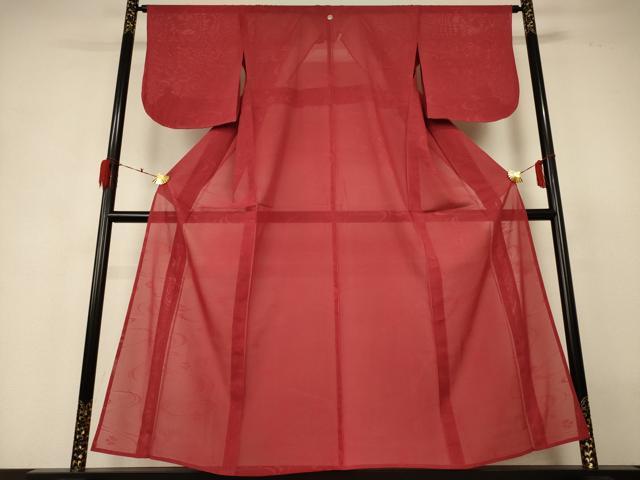 平和屋着物*夏物 色無地 絽 流水花文紗 紅海老茶色 正絹 逸品 AABH3273jd