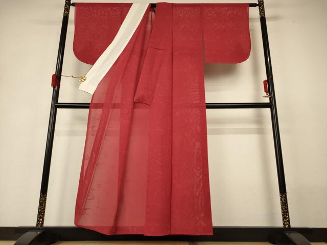 平和屋着物*夏物 色無地 絽 流水花文紗 紅海老茶色 正絹 逸品 AABH3273jd