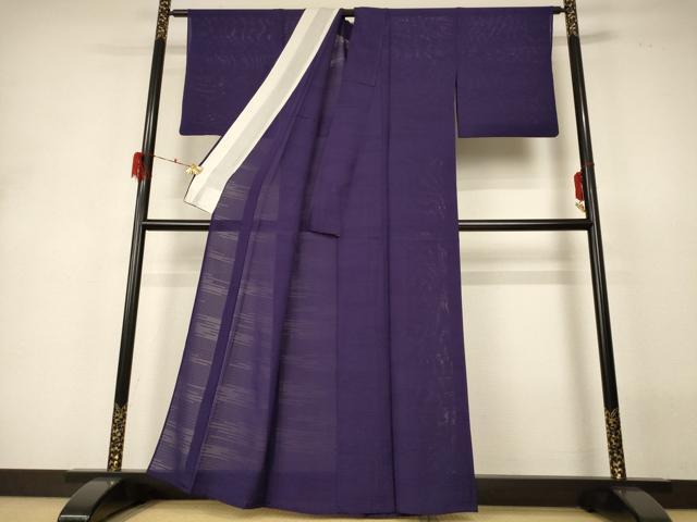 平和屋着物*夏物 色無地 霞文絽 深紫色 反端付き 正絹 逸品 AABH3275jd