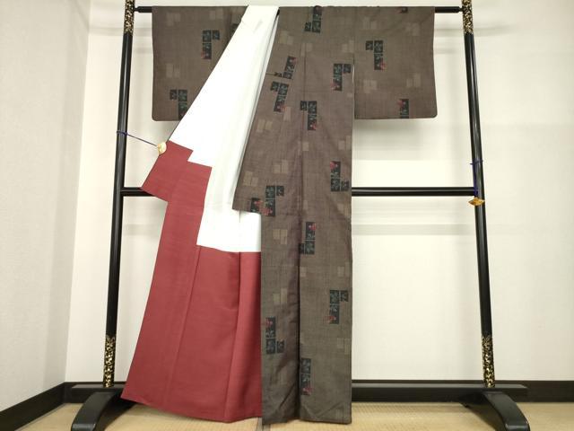 平和屋着物●本場大島紬 薔薇 一元絣 証紙付き 正絹 逸品 AABH3291ck