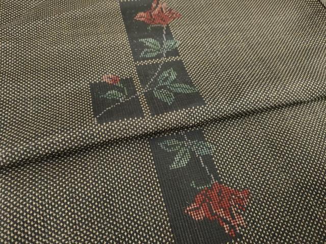 平和屋着物●本場大島紬 薔薇 一元絣 証紙付き 正絹 逸品 AABH3291ck