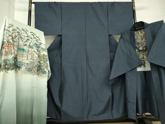 平和屋着物●男性 本場大島紬 アンサンブル 長襦袢(袷)セット 亀甲絣 正絹 逸品 AABH3296ck
