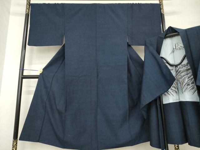平和屋着物●男性 結城紬 アンサンブル 杢 青褐色 正絹 逸品 AABH3300ck
