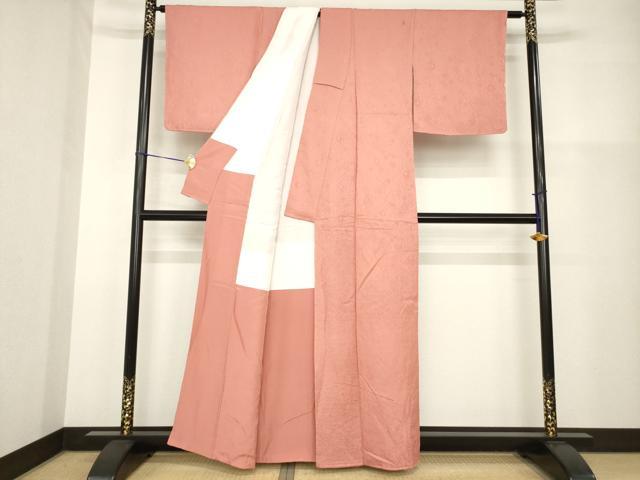 平和屋着物●上質な色無地 辻が花地紋 真朱色 丹後縮緬 反端付き 正絹 逸品 AABH3302ck