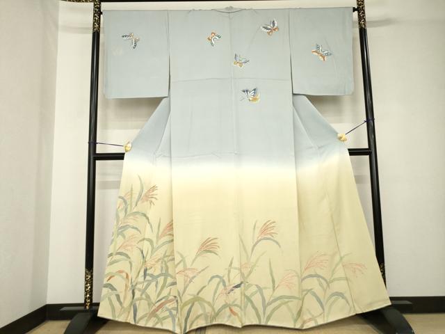平和屋着物●訪問着 友禅 刺繍 舞蝶文 暈し染め 正絹 逸品 AABH3305ck