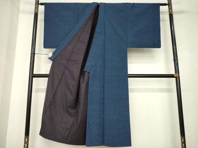 平和屋着物●男性 髭紬 アンサンブル 色無地 青褐色 正絹 逸品 AABH3306ck