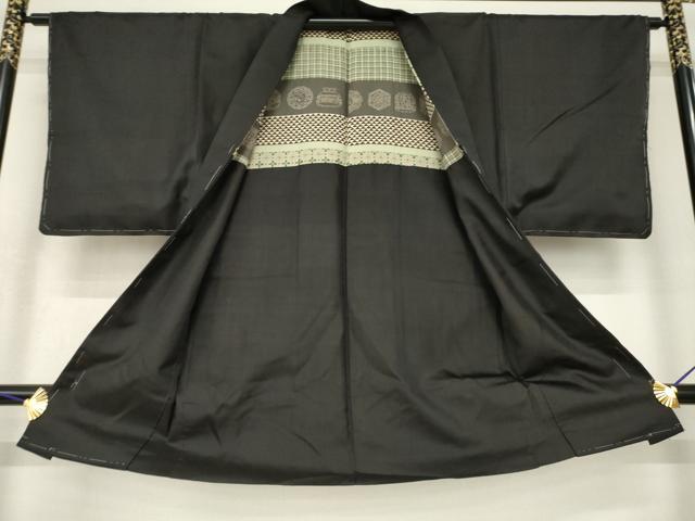 平和屋着物●男性 紬 アンサンブル 綾織 蝋色 正絹 逸品 未使用 AABH3307ck