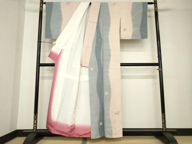 平和屋着物●上質な小紋 紬地 辻が花 絞り よろけ間道 正絹 逸品 AABH3316ck