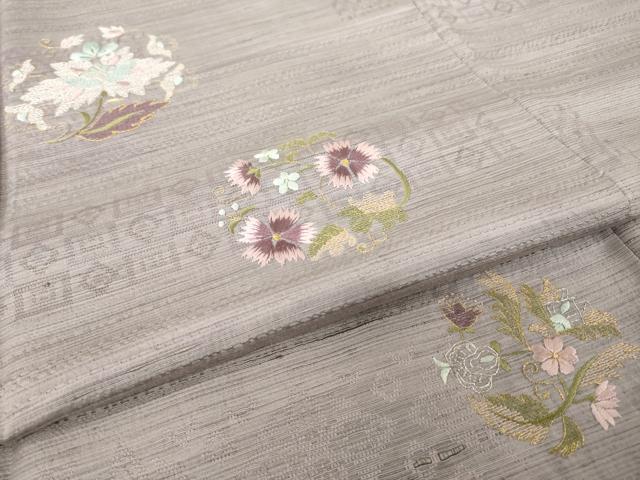 平和屋着物●訪問着 紬地 刺繍 花丸文 金銀糸 正絹 逸品 AABH3317ck