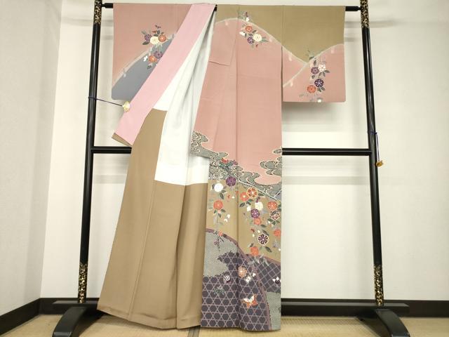 平和屋着物●訪問着 友禅 流水花籬文 ますいわ屋扱い 正絹 逸品 AABH3326ck