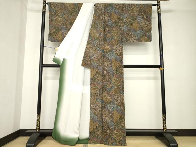平和屋着物●二代目更甚 江戸更紗 小紋 更紗花文 鬼しぼ縮緬 正絹 逸品 AABH3329ck