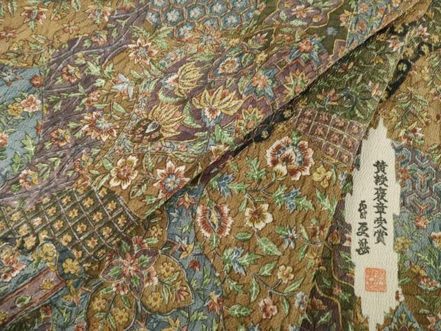 平和屋着物●二代目更甚 江戸更紗 小紋 更紗花文 鬼しぼ縮緬 正絹 逸品 AABH3329ck