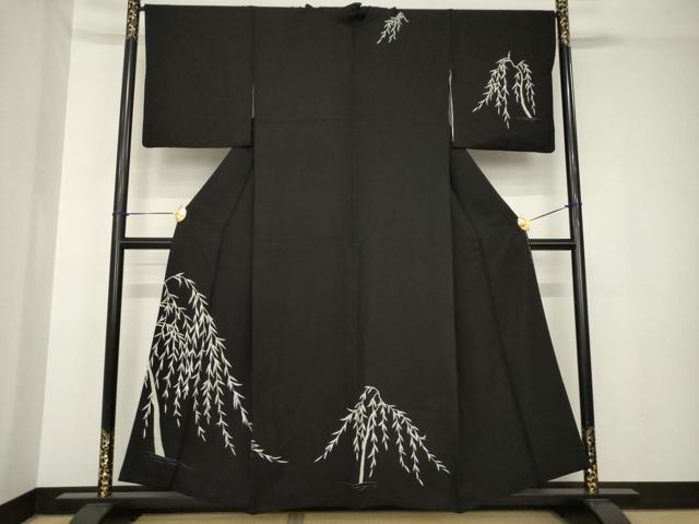 平和屋着物●訪問着 枝垂れ文 黒地 正絹 逸品 AABH3330ck