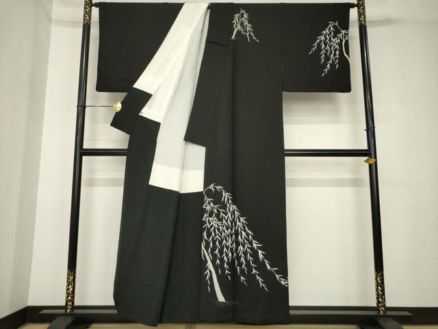 平和屋着物●訪問着 枝垂れ文 黒地 正絹 逸品 AABH3330ck