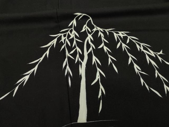 平和屋着物●訪問着 枝垂れ文 黒地 正絹 逸品 AABH3330ck