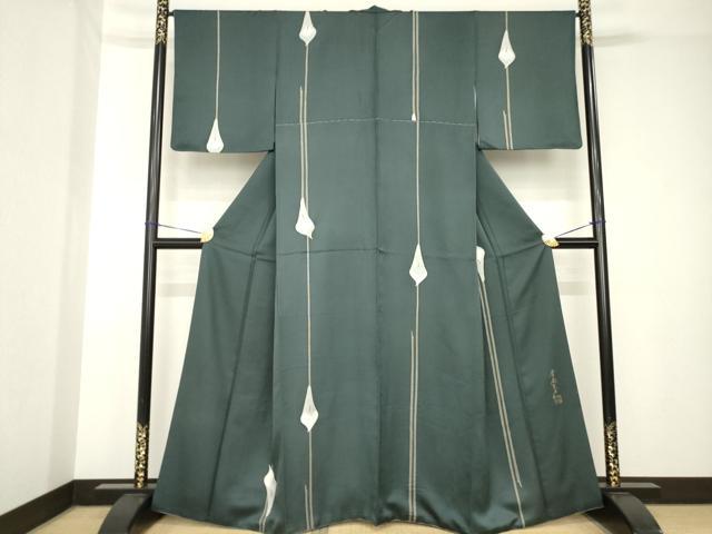 平和屋着物●染色作家 斉藤三才 小紋 百合 金彩 正絹 逸品 AABH3333ck