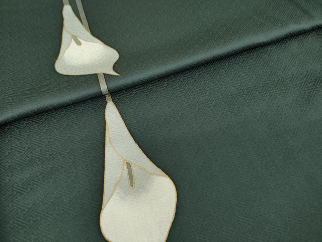 平和屋着物●染色作家 斉藤三才 小紋 百合 金彩 正絹 逸品 AABH3333ck