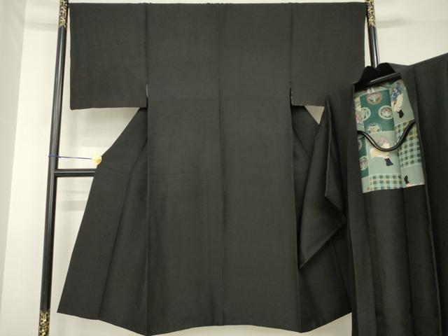 平和屋着物●男性 紬 アンサンブル 黒地 正絹 逸品 AABH3336ck