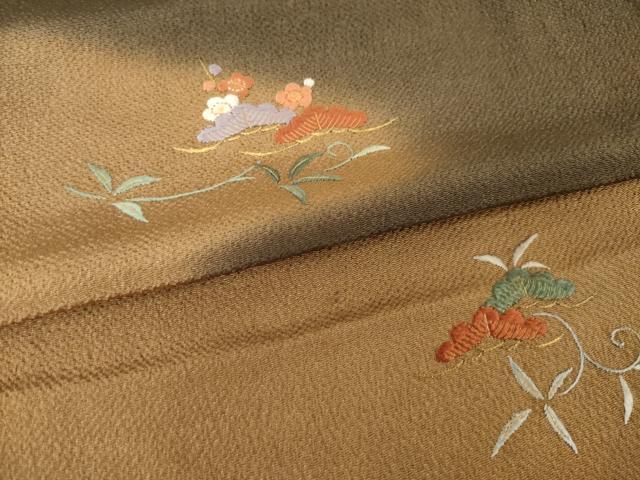 平和屋着物●豪華色留袖 刺繍 流水文 松 梅 暈し染め 金糸 鬼しぼ縮緬 正絹 逸品 AABH3343ck