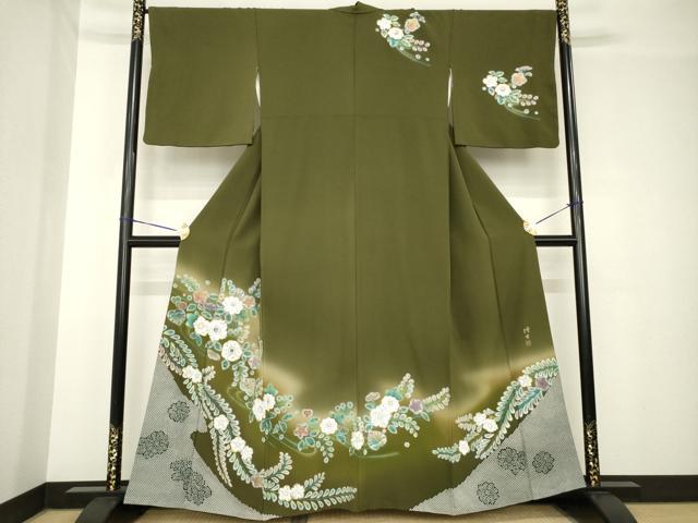 平和屋着物●螺鈿作家 藤本隆士 訪問着 辻が花 流水花文 暈し染 正絹 逸品 AABH3353ck