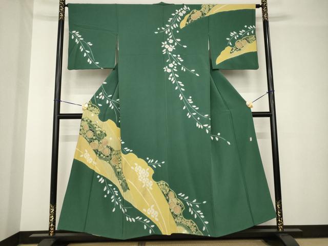 平和屋着物●十日町 名門 滝泰謹製 訪問着 辻が花 絞り 雪輪花文 金彩 正絹 逸品 AABH3354ck