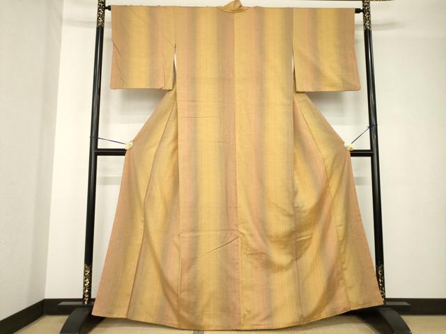 平和屋着物●紅花紬 米沢 間道 正絹 逸品 AABH3356ck