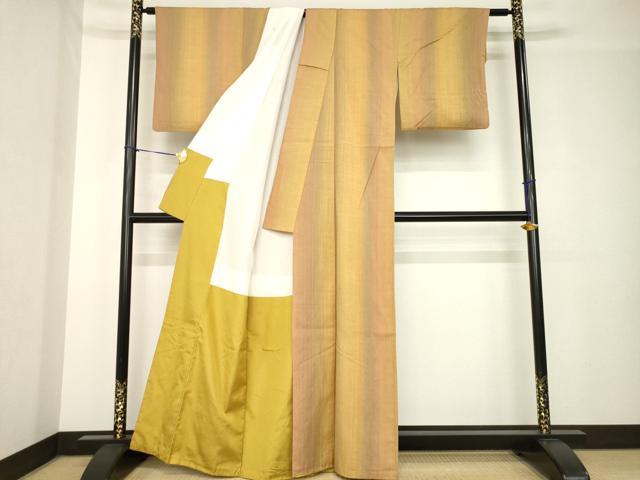 平和屋着物●紅花紬 米沢 間道 正絹 逸品 AABH3356ck