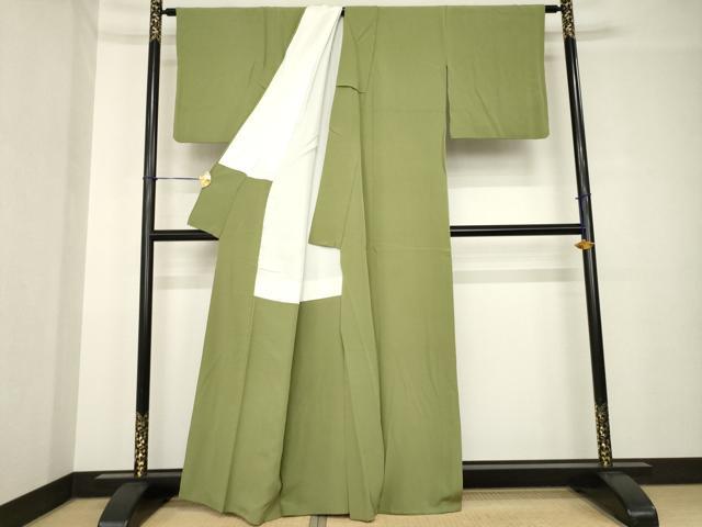 平和屋着物●上質な色無地 作家物 国防色 正絹 逸品 AABH3357ck