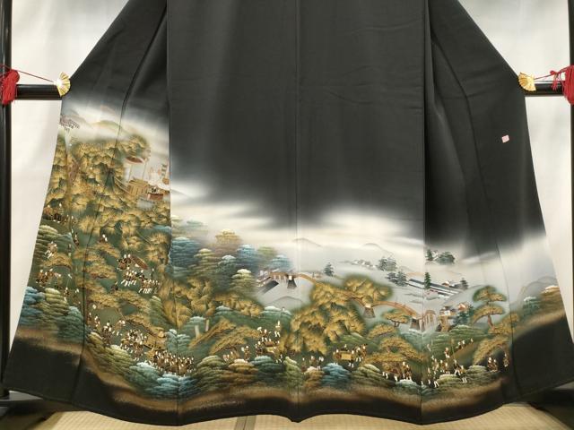 平和屋着物■豪華黒留袖 作家物 人物風景文 暈し染め 金彩 正絹 逸品 AABH3370st